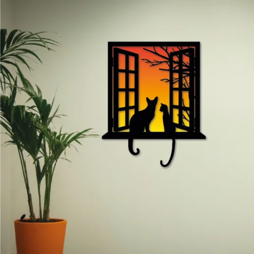 Pareja gatos en ventana