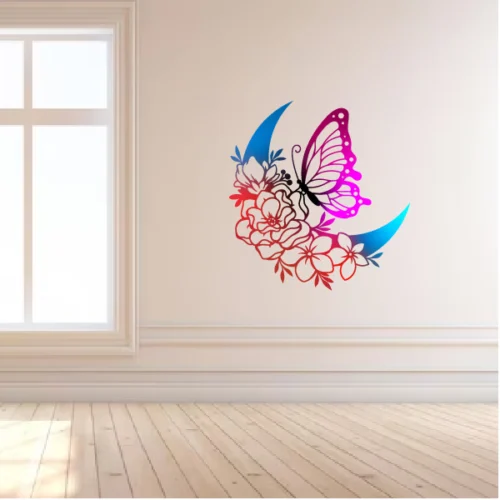 Mariposa, luna y flores
