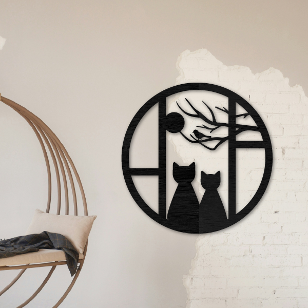 Gatos en ventana circular - Image 2