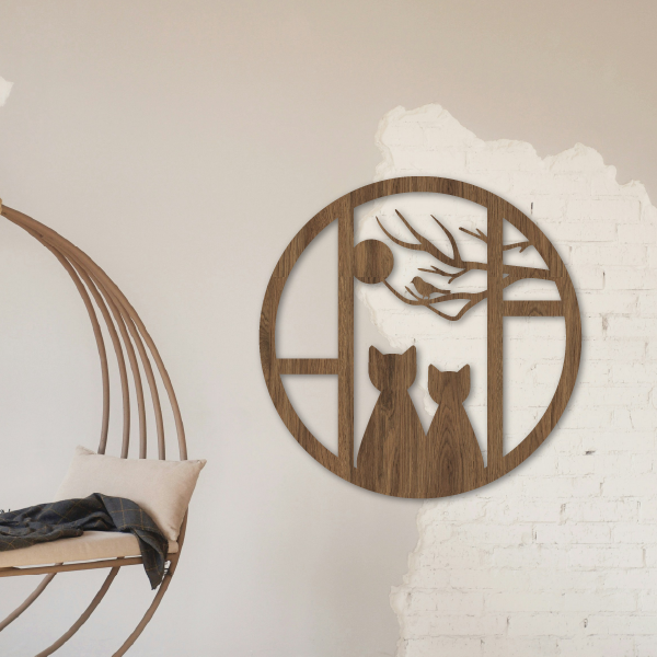 Gatos en ventana circular - Image 3